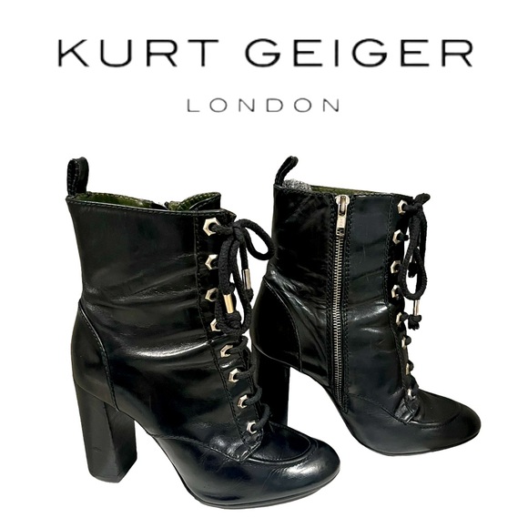 KURT GEIGER LONDON Laced and zippered ankle boots in black, size 39. - Picture 1 of 15